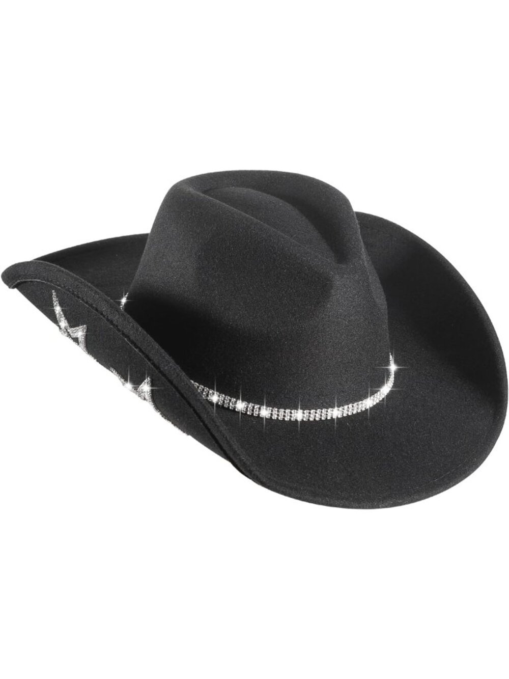 Women's Black Stars Glitter Rhinestone Sparkly Cowboy Western Cowgirl Hat